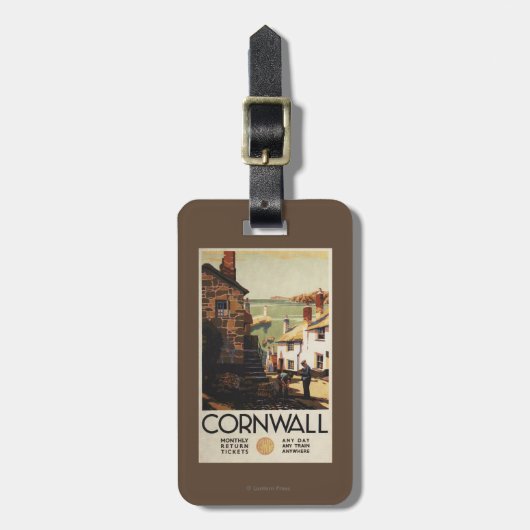 Étiquette À Bagage Scène de rue avec deux hommes travaillant le (Devant Vertical)