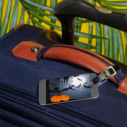 Étiquette À Bagage Scène nocturne d'Halloween éffrayante