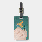 Étiquette À Bagage Scène océanique avec une pieuvre (Devant Vertical)
