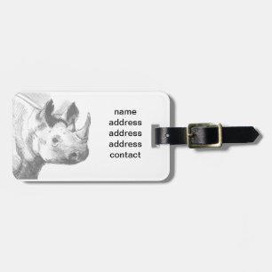 Étiquette À Bagage Schéma de dessin au crayon Rhino Rhinoceros