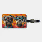 Étiquette À Bagage Schnauzer avec Roses de la Saint-Valentin (Dos horizontal)