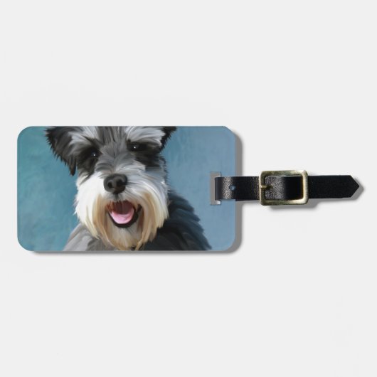Étiquette À Bagage Schnauzer Miniature peinture couleur de l'eau (Devant horizontal)