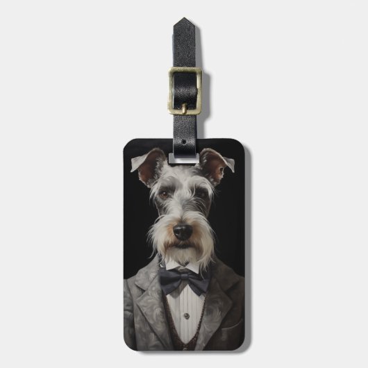 Étiquette À Bagage Schnauzer Portrait de chien Gray Suit Bow Cravate (Devant Vertical)