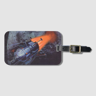 Étiquette À Bagage Science-Fiction vintage, Fusée Lune Qui S'Éteint