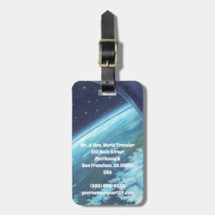 Étiquette À Bagage Science-fiction vintage, Terre la nuit avec des ét