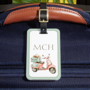 Étiquette À Bagage Scooter côtier rose et aqua mignon