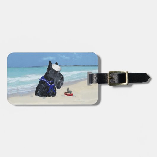 Étiquette À Bagage Scottie à la Plage (Devant horizontal)