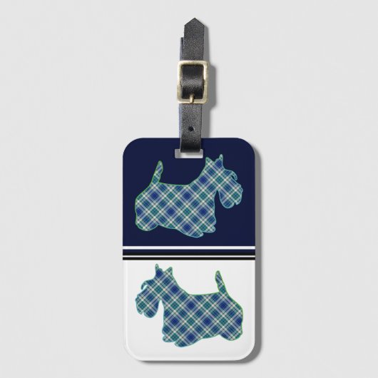 Étiquette À Bagage Scottish Terrier Blue Plaid (Devant Vertical)