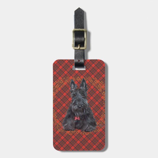 Étiquette À Bagage Scottish terrier on tartan (Devant Vertical)