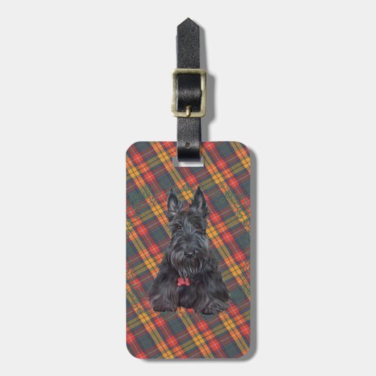 Étiquette À Bagage Scottish terrier on tartan (Devant Vertical)