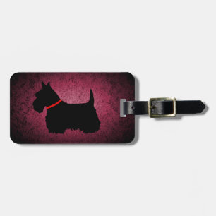 Étiquette À Bagage Scottish Terrier, silhouette noire, granit rose