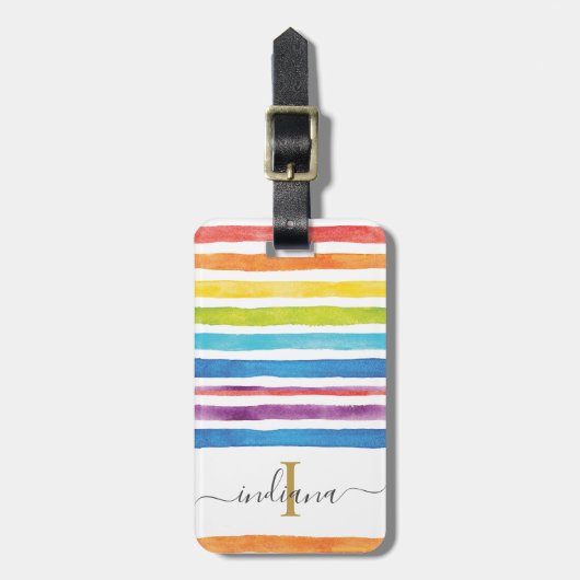Étiquette À Bagage Script de bande d'aquarelle personnalisé (Devant Vertical)