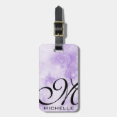 Étiquette À Bagage Script de marbre fumé violet monogramme (Devant Vertical)