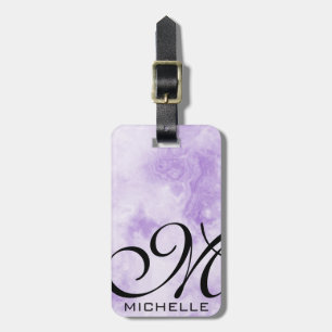 Étiquette À Bagage Script de marbre fumé violet monogramme