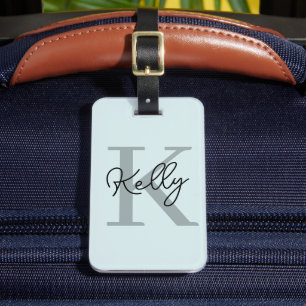 Étiquette À Bagage Script de Monogramme bleu aquatique moderne