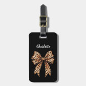 Étiquette À Bagage Script de nom d'arc empreinte de léopard noir (Devant Vertical)
