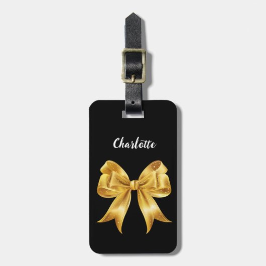 Étiquette À Bagage Script de nom d'arc en or noir (Devant Vertical)