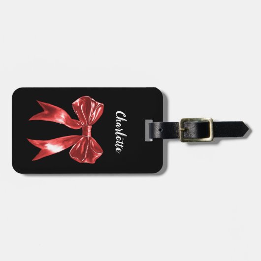 Étiquette À Bagage Script de nom d'arc rouge noir (Devant horizontal)