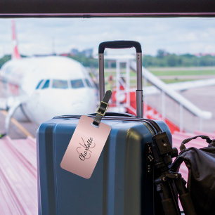 Étiquette À Bagage Script de nom monogramme personnalisé rose vierge