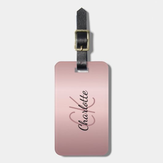 Étiquette À Bagage Script de nom monogramme personnalisé rose vierge (Devant Vertical)