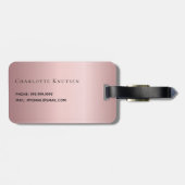 Étiquette À Bagage Script de nom monogramme personnalisé rose vierge (Dos horizontal)