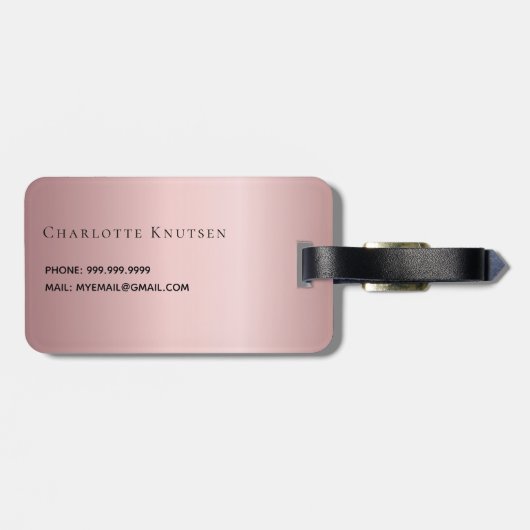 Étiquette À Bagage Script de nom monogramme personnalisé rose vierge (Dos horizontal)