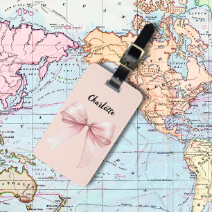 Étiquette À Bagage Script de nom rose bow