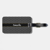 Étiquette À Bagage Script de nom simple en noir et blanc Pois (Dos horizontal)
