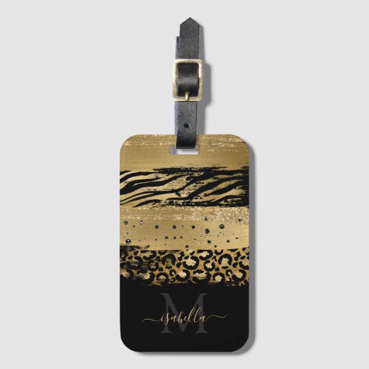 Étiquette À Bagage Script de Parties scintillant d'or moderne Monogra (Devant Vertical)