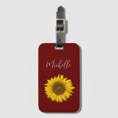Étiquette À Bagage Script élégant de tournesol moderne rouge (Devant Vertical)