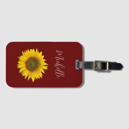 Étiquette À Bagage Script élégant de tournesol moderne rouge (Devant Horizontal)