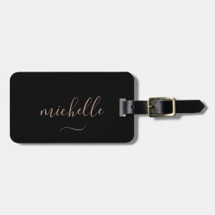 Étiquette À Bagage Script élégant Monogramme Black Gold Girly