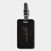 Étiquette À Bagage Script élégant Monogramme Black Gold Girly (Devant Vertical)