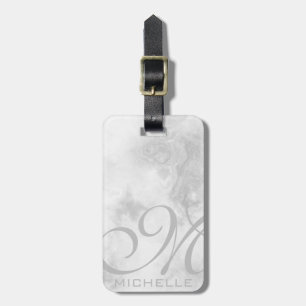 Étiquette À Bagage Script en marbre gris monogramme