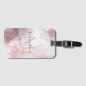 Étiquette À Bagage Script en marbre rose mauve or veine (Devant Horizontal)