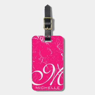Étiquette À Bagage Script en rose marbré