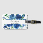Étiquette À Bagage Script floral bleu marine moderne (Devant Horizontal)