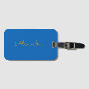 Étiquette À Bagage Script Gold personnalisé Turquoise Moderne Minimal