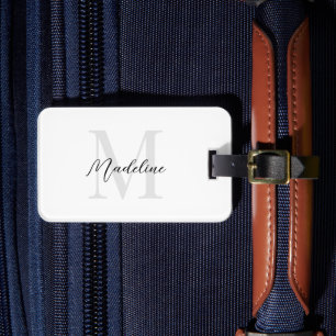 Étiquette À Bagage Script minimaliste moderne Monogramme blanc