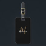 Étiquette À Bagage Script moderne Black Gold Monogramme Nom élégant<br><div class="desc">Script moderne Black Gold Monogramme Nom Recette Élégante étiquette de bagage. Personnalisez avec votre nom et monogramme initial dans une typographie de script chic et tendance. Un cadeau parfait pour lui.</div>