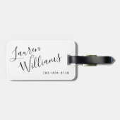 Étiquette À Bagage Script moderne blanc et noir (Dos horizontal)