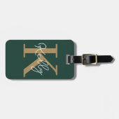 Étiquette À Bagage Script moderne Emerald Green Gold (Devant horizontal)
