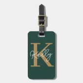 Étiquette À Bagage Script moderne Emerald Green Gold (Devant Vertical)