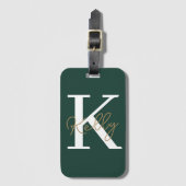 Étiquette À Bagage Script moderne Emerald Green Monogram (Devant Vertical)