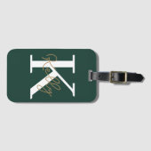 Étiquette À Bagage Script moderne Emerald Green Monogram (Devant Horizontal)