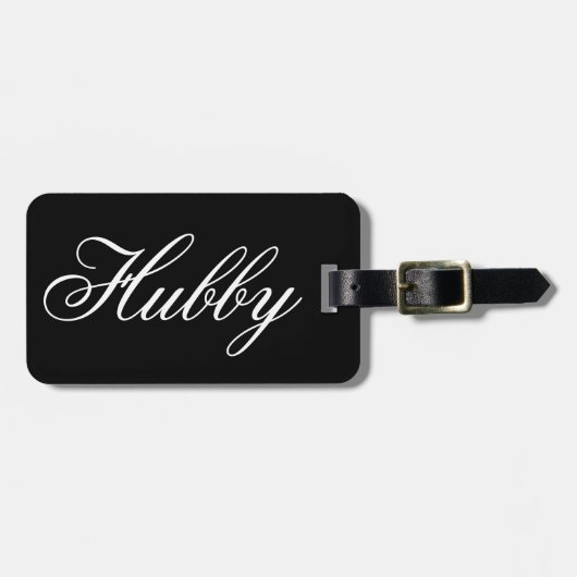 Étiquette À Bagage Script moderne Hubby Mari noir et blanc (Devant horizontal)