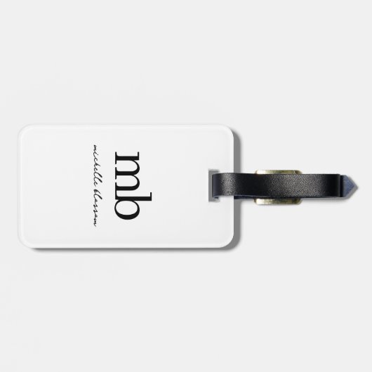 Étiquette À Bagage Script moderne noir blanc tendance Monogramme init (Dos horizontal)