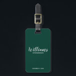 Étiquette À Bagage Script moderne Salons personnalisés<br><div class="desc">Script moderne Boutique de bagage personnalisées Groomsmen avec nom de marionnettiste personnalisé en blanc style de police de script moderne avec titre et date de mariage dans style de police sans serif moderne sur arrière - plan vert émeraude. Aussi parfait pour Maid of Honor, Flower Girl, Mother of the Bride,...</div>