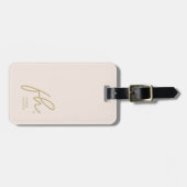 Étiquette À Bagage Script Monogramme Moderne Simple élégant Blush Gol (Devant horizontal)