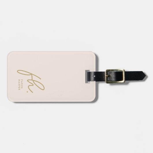 Étiquette À Bagage Script Monogramme Moderne Simple élégant Blush Gol (Devant horizontal)